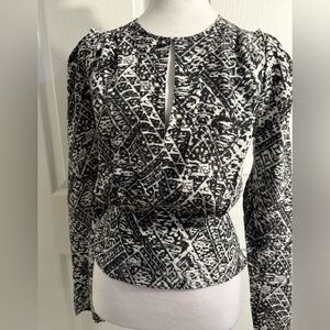 Joie Black and White Silk Abstract Blouse